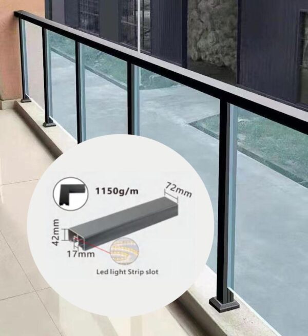 BR02 Aluminum Alloy Glass Handrail LED Slot Outdoor Handrail Metal Handrail