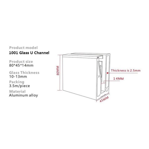 1001 Aluminum Alloy Glass U Channel U-shaped Groove Glass Railing Bottom Rail - Image 2
