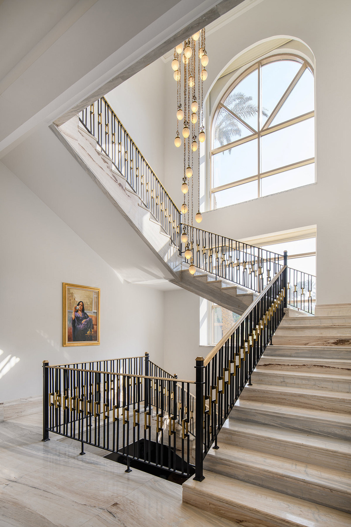 WTH5053 Luxury Modern Design Wrought Iron Handrail with Post Column Balustrades Interior Stair Railing for Villa Staircases