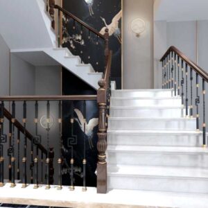 WTH5414 Modern Indoor Round Post Stair Railing Wrought Iron Magnesium Alloy Handrails for Villa Elegant Indoor Decorative Accessory