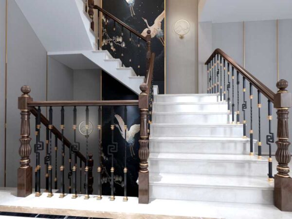 WTH5414 Modern Indoor Round Post Stair Railing Wrought Iron Magnesium Alloy Handrails for Villa Elegant Indoor Decorative Accessory